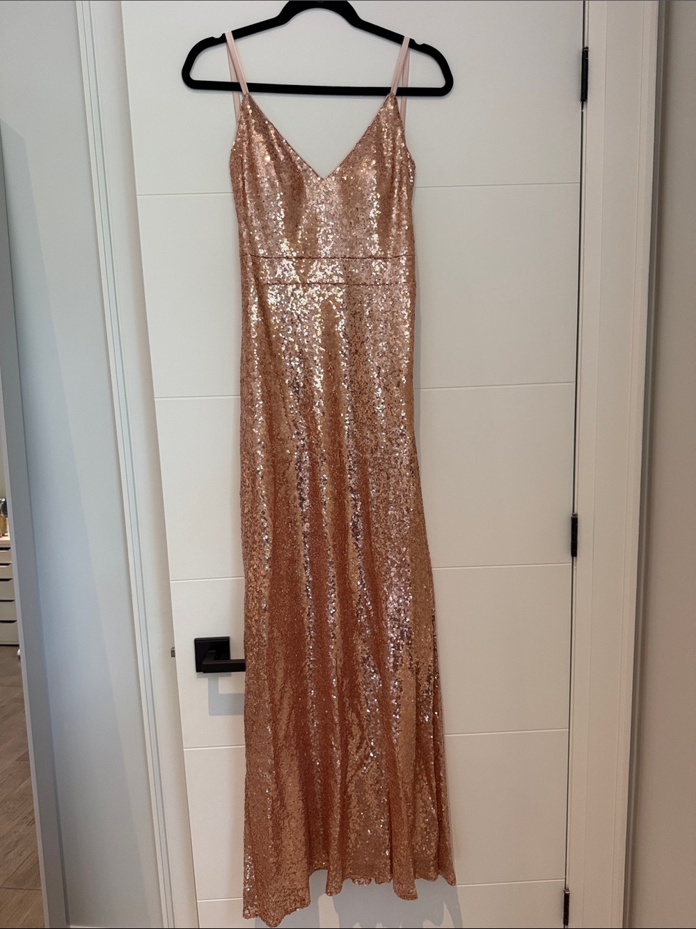 Sequin V-Neck Evening Gown - Rose Gold